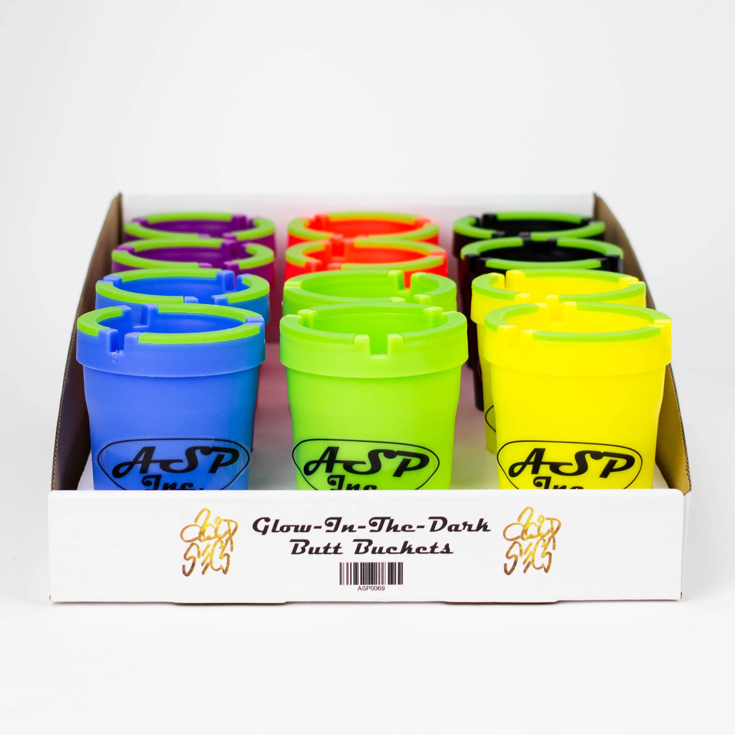 Glow In The Dark Lids - Butt Bucket Extinguishing Ashtrays (Box of 12)